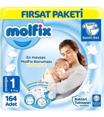 Molfix 1 Numara Bantlı Bebek Bezi 2x82'li
