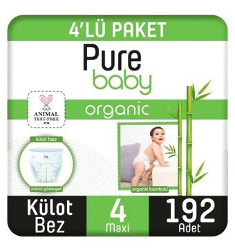 Pure Baby Organik 4 Numara Organik Külot Bebek Bezi 192'li