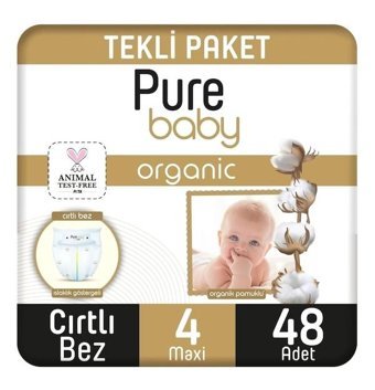 Pure Baby Organik 4 Numara Organik Bantlı Bebek Bezi 48'li