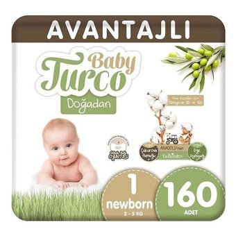 Baby Turco Doğadan 1 Numara Bantlı Bebek Bezi 160'lı