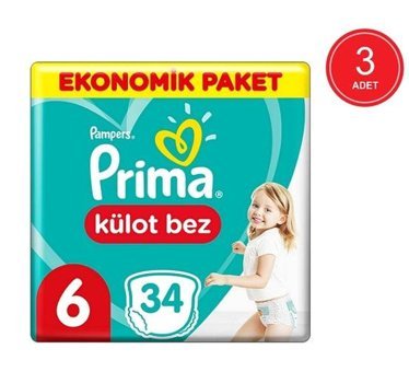 Prima 6 Numara Külot Bebek Bezi 3x34'lü