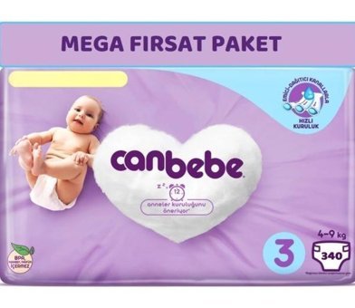 Canbebe 3 Numara Bantlı Bebek Bezi 340'lı