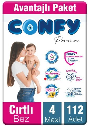 Confy Premium 4 Numara Bantlı Bebek Bezi 112'li