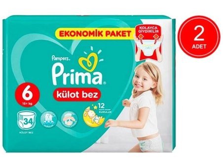 Prima 6 Numara Külot Bebek Bezi 2x34'lü