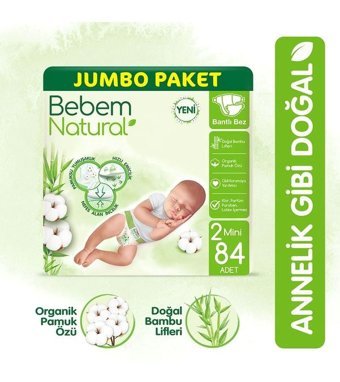 Bebem Natural 2 Numara Bantlı Bebek Bezi 84'lü