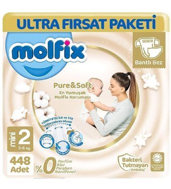 Molfix Pure Soft 2 Numara Bantlı Bebek Bezi 4x112'li