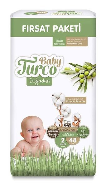Baby Turco Doğadan 2 Numara Bantlı Bebek Bezi 48'li