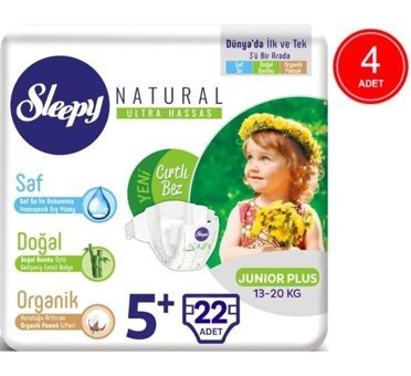 Sleepy Natural 5 Numara Bantlı Bebek Bezi 4x22'li