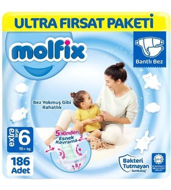 Molfix 6 Numara Bantlı Bebek Bezi 3x62'li