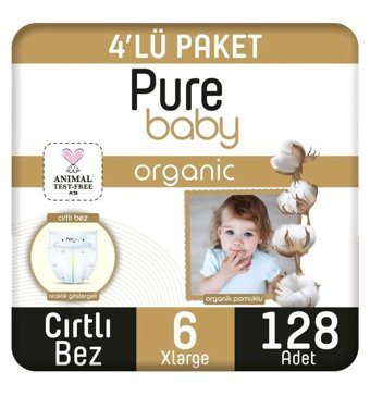 Pure Baby Organik 6 Numara Organik Bantlı Bebek Bezi 128'li