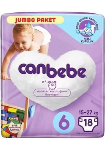 Canbebe 6 Numara Bantlı Bebek Bezi 18'li