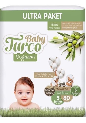 Baby Turco Doğadan 5 Numara Bantlı Bebek Bezi 80'li