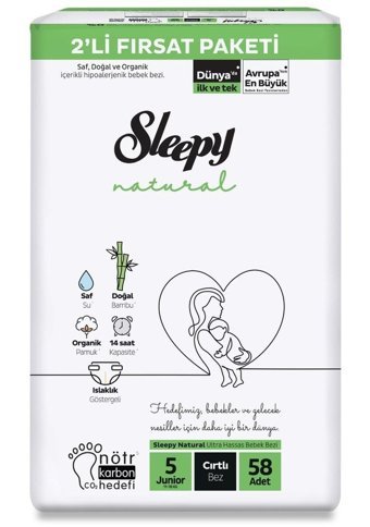 Sleepy Natural 5 Numara Bantlı Bebek Bezi 58'li