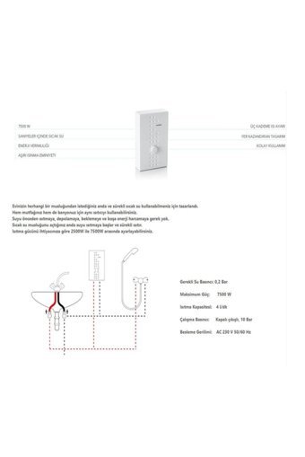 Veito Flow 7500 W A Enerji Sınıfı Manuel Dikey Tezgah Üstü Elektrikli Termosifon