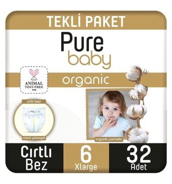Pure Baby Organik 6 Numara Organik Bantlı Bebek Bezi 32'li