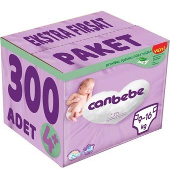 Canbebe 4+ Numara Bantlı Bebek Bezi 300'lü