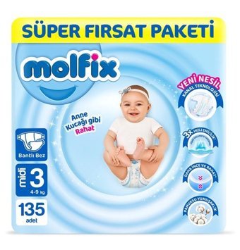 Molfix 3 Numara Bantlı Bebek Bezi 135'li