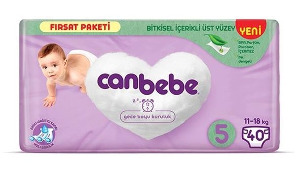 Canbebe 5 Numara Bantlı Bebek Bezi 40'lı