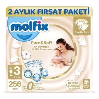 Molfix Pure Soft 3 Numara Bantlı Bebek Bezi 256'lı