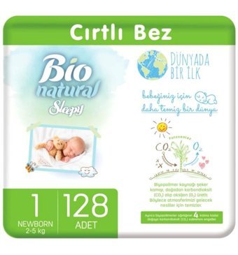 Sleepy Bio Natural 1 Numara Bantlı Bebek Bezi 128'li