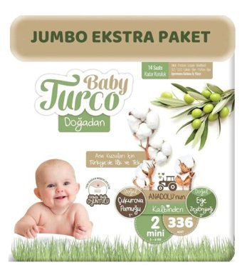 Baby Turco Doğadan 2 Numara Bantlı Bebek Bezi 336'lı