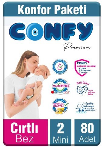 Confy Premium 2 Numara Bantlı Bebek Bezi 80'li