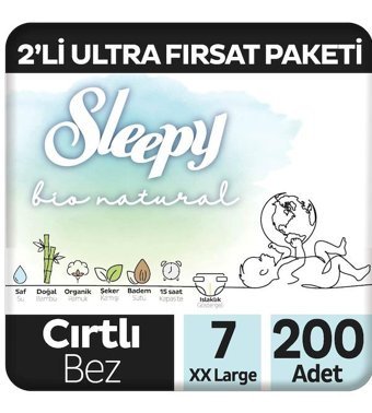 Sleepy Bio Natural 7 Numara Bantlı Bebek Bezi 200'lü