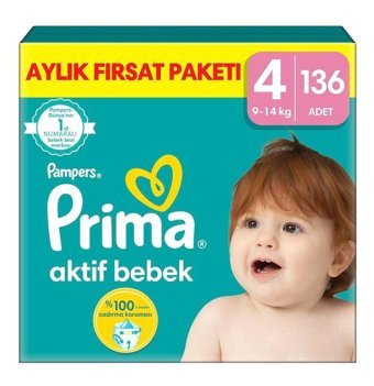 Prima 4 Numara Bantlı Bebek Bezi 136'lı