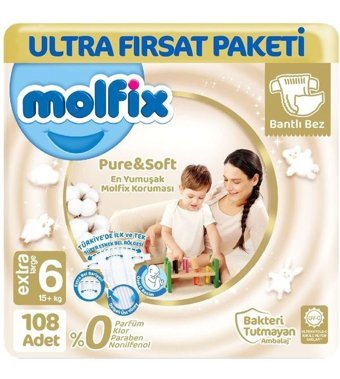Molfix Pure Soft 6 Numara Bantlı Bebek Bezi 2x54'lü