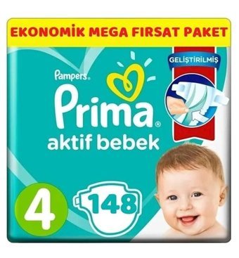 Prima 4 Numara Bantlı Bebek Bezi 148'li