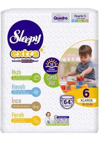 Sleepy Extra 6 Numara Bantlı Bebek Bezi 2x64'lü