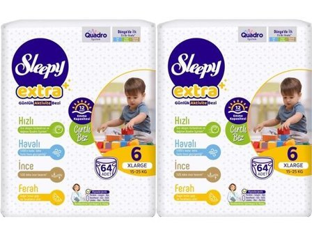 Sleepy Extra 6 Numara Bantlı Bebek Bezi 2x64'lü
