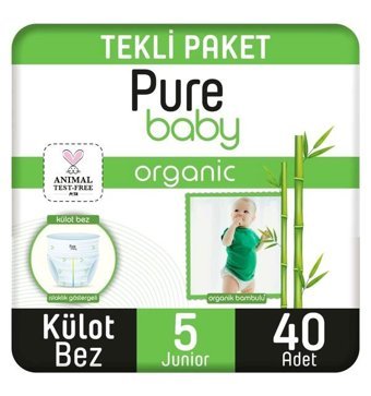 Pure Baby Organik 5 Numara Organik Külot Bebek Bezi 40'lı
