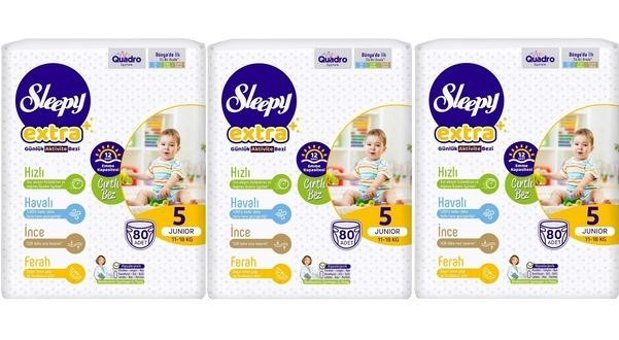 Sleepy Extra 5 Numara Bantlı Bebek Bezi 3x80'li