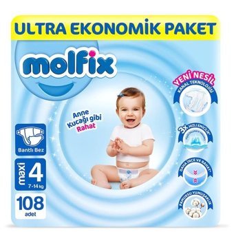 Molfix 4 Numara Bantlı Bebek Bezi 108'li