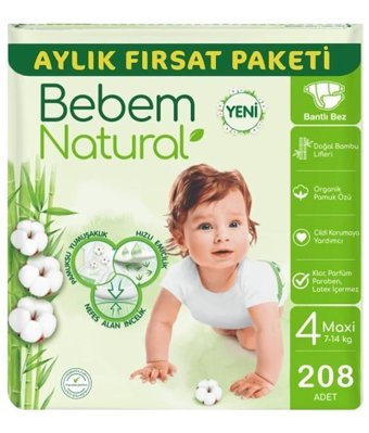 Bebem Natural 4 Numara Bantlı Bebek Bezi 2x104'lü