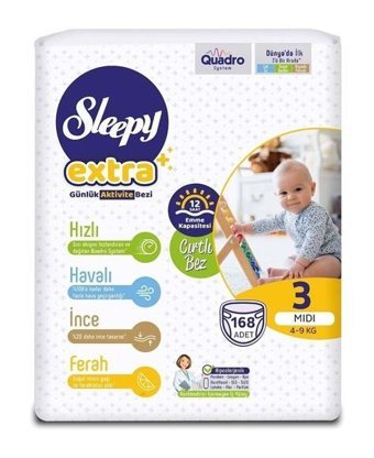 Sleepy Extra 3 Numara Bantlı Bebek Bezi 168'li