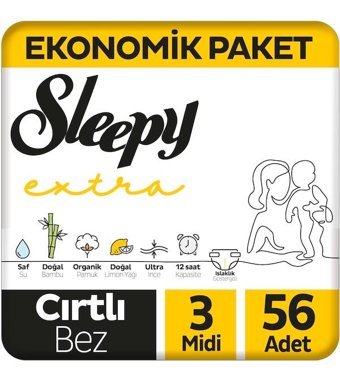 Sleepy Extra 3 Numara Bantlı Bebek Bezi 56'lı