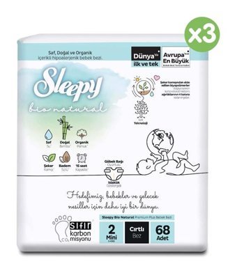 Sleepy Bio Natural 2 Numara Bantlı Bebek Bezi 204'lü