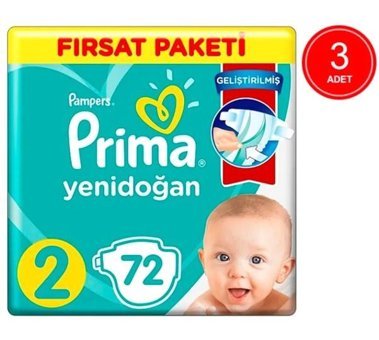 Prima Pampers 2 Numara Bantlı Bebek Bezi 3x72'li
