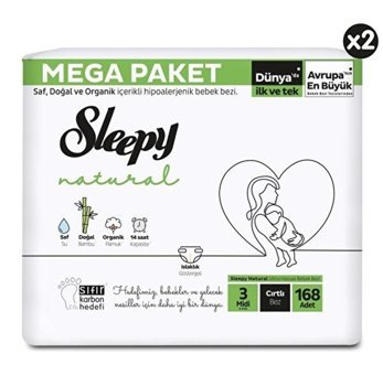 Sleepy Natural 3 Numara Bantlı Bebek Bezi 2x168'li