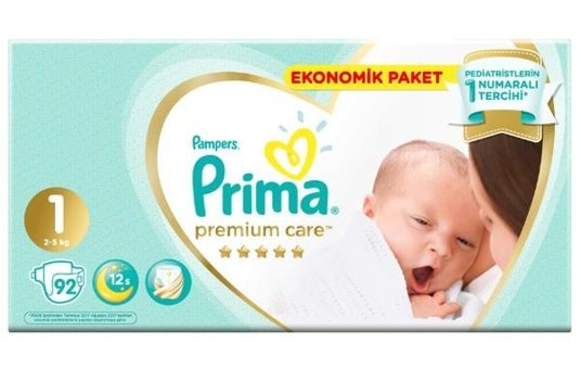 Prima Premium Care 1 Numara Bantlı Bebek Bezi 92'li