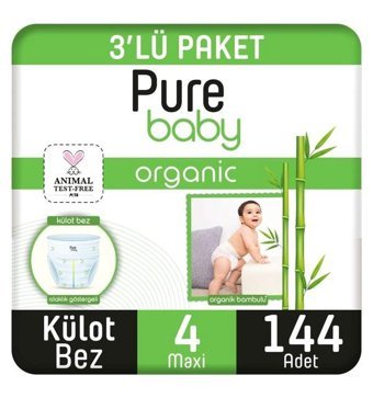 Pure Baby Organik 4 Numara Organik Külot Bebek Bezi 144'lü