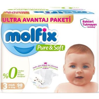 Molfix Pure Soft 3 Numara Bantlı Bebek Bezi 392'li