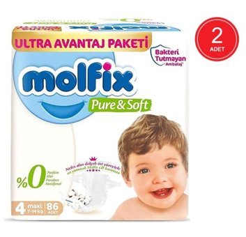 Molfix Pure Soft 4 Numara Bantlı Bebek Bezi 2x86'lı