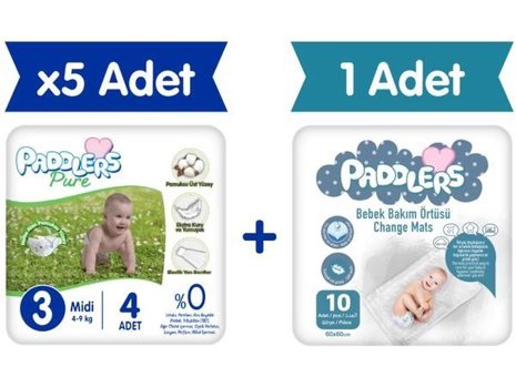 Paddlers Pure 3 Numara Bantlı Bebek Bezi 4'lü