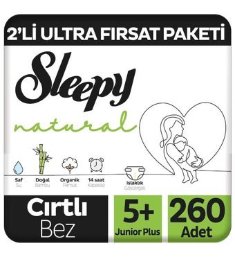 Sleepy Natural 5+ Numara Bantlı Bebek Bezi 260'lı