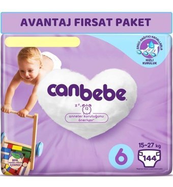 Canbebe 6 Numara Bantlı Bebek Bezi 144'lü