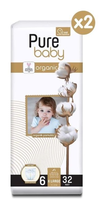 Pure Baby Organik 1 Numara Organik Bantlı Bebek Bezi 2x64'lü