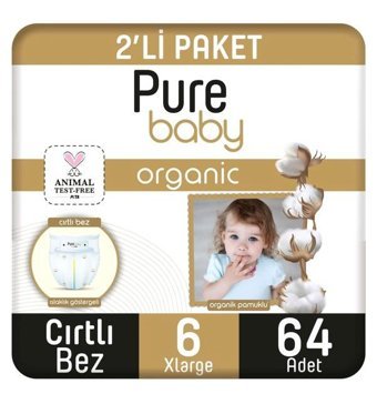 Pure Baby Organik 6 Numara Organik Bantlı Bebek Bezi 2x32'li